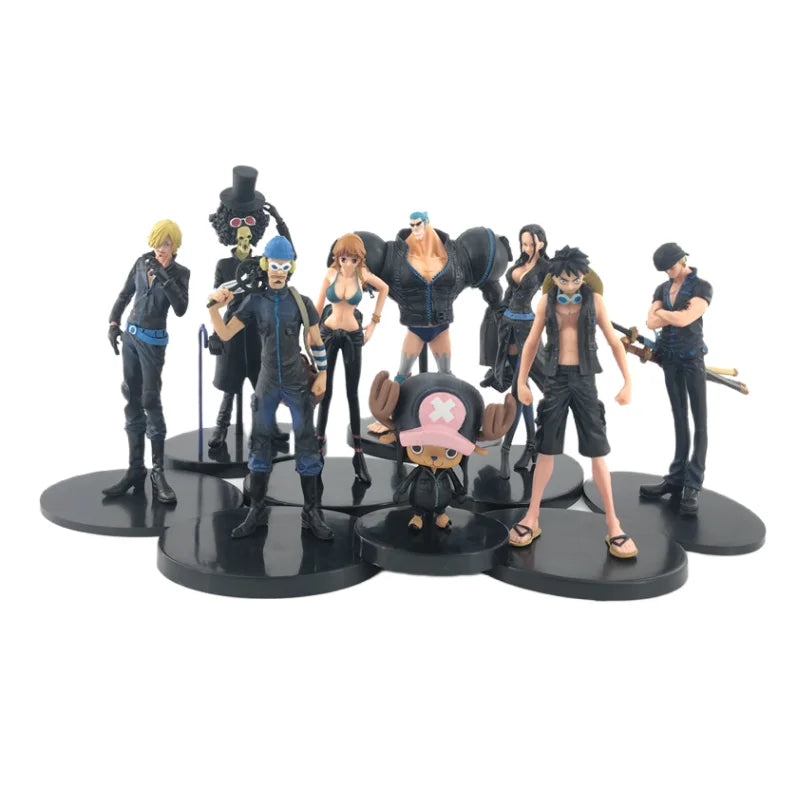 9pcs/set Black Golden Color Anime Figure One Piece Luffy Zoro Sanji Nami Brook Action Figure Collection Model Toy Gifts