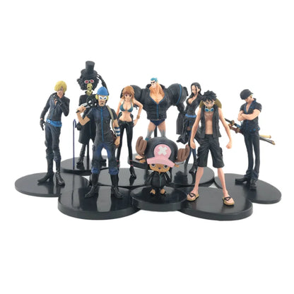 9pcs/set Black Golden Color Anime Figure One Piece Luffy Zoro Sanji Nami Brook Action Figure Collection Model Toy Gifts