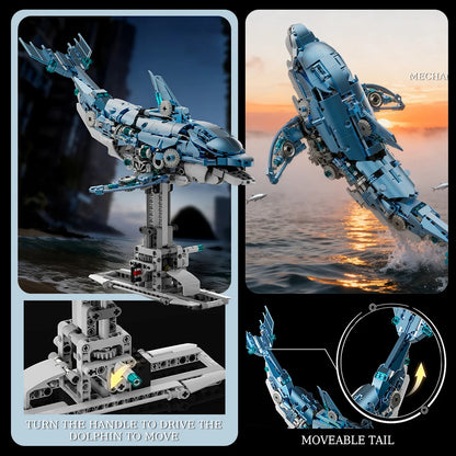 [888pcs] mechanical dolphin building block model, 14+, collector-grade desktop ornament