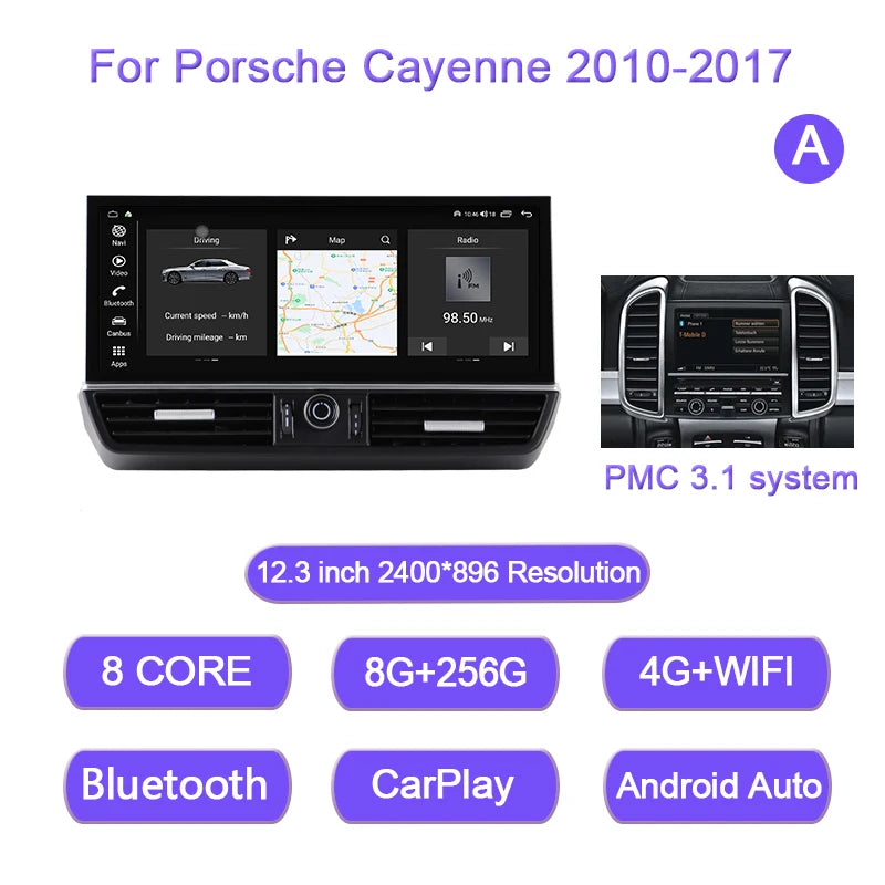 12.3 Inch For Porsche Cayenne 2010-2018 Android 15 8-Core 8G+256G Car Multimedia Player Stereo Receiver Radio GPS 4G Carplay
