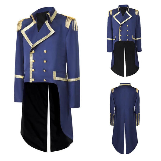 New Medieval Vintage Tailcoat Men's Suit for Cosplay Masquerade, Double Breasted Embroidered Gothic Long Coat, Vampire Earl Cour