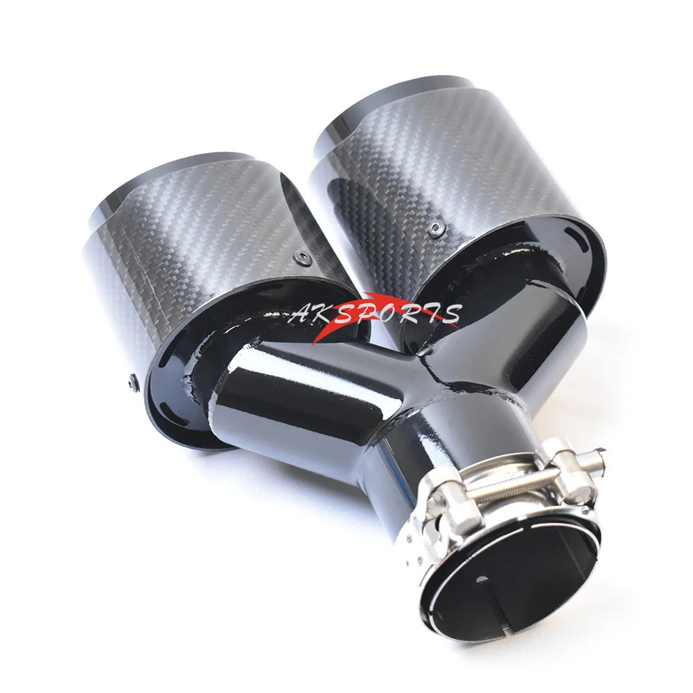 Glossy Black Universal Dual Straight Carbon Fiber Exhaust Tip Silver Steel Muffler Pipe With VREMUS for Car Customization