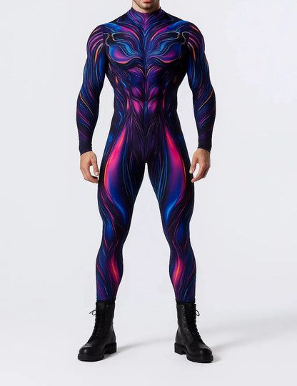 Men Halloween Cyber Punk Jumpsuit Adults Mechanical Cosplay Perfermence Bodysuit Carnival Party 3D Print Cycling Zentai