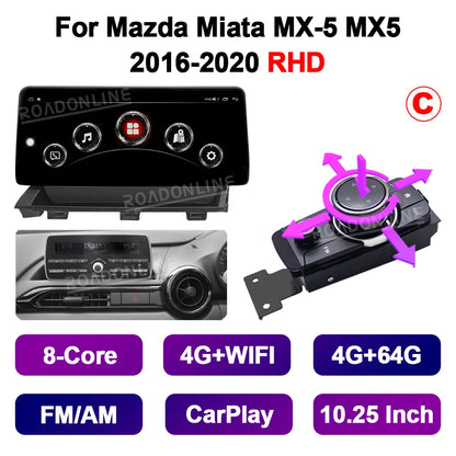 10.25 Multifunction 4-Way Motion Joystick For Mazda Miata MX-5 MX5 ND 2016-2020 Car Multimedia Player GPS Stereo Radio Head Unit