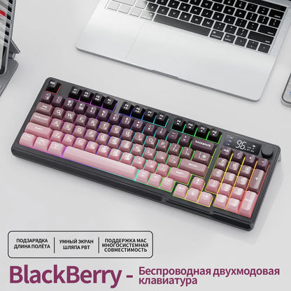 FREEWOLF M96 Wireless Dual Mode Gaming Keyboard with Smart Screen, 96-Key PBT RGB Backlight, Bluetooth, Media Knob, Ergonomics