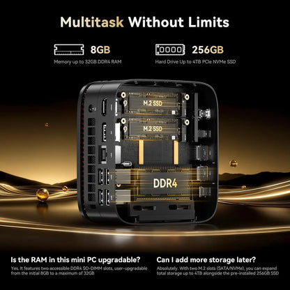 Mini PC Ryzen R2544 Beat 3500U/N95/N150 8GB DDR4 256GB M.2 SSD Triple 4K Display Win11 Pro WiFi Gigabit Ethernet for Office Home
