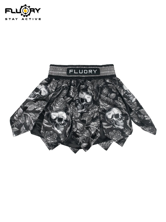 FLUORY Skeleton Rose Muay Thai Shorts, Lotus Skirt Boxing Shorts, Suitable for Fighting Boxing MMA Gym Muay Thai Shorts