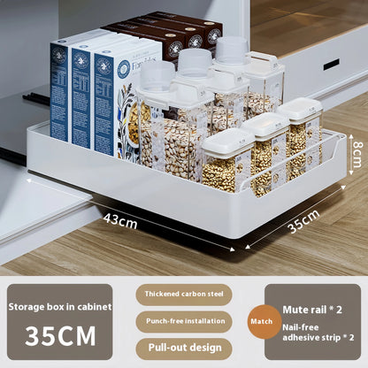 GENGSHENG Kitchen Storage Rack with Sliding Rails，Pull Out Kitchen Drawer Storage Tray，Cabinets Organizer，SpiceBox Storage Shelf