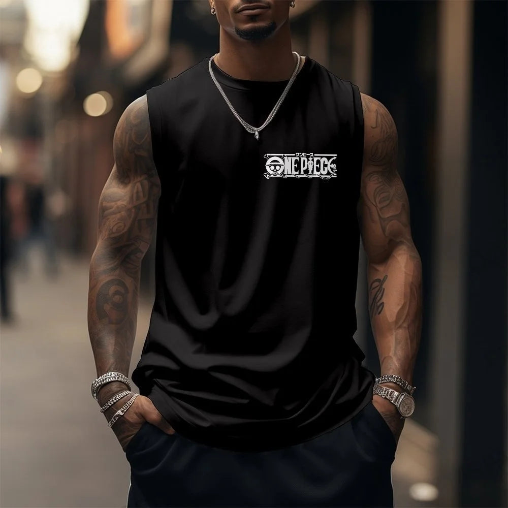 One Piece Men Vest Tank Top Straw Hat Pirates' Jolly Roger Summer Japanese Anime Spring and Autumn Sports Loose Sleeveless Top
