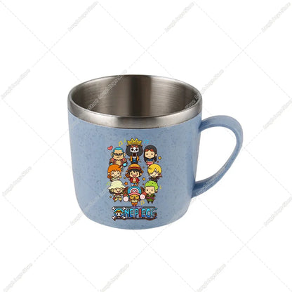 One Piece Water Cup Cartoon Anime Print Stainless Steel Drinking Glass Luffy Double Layered Heat-resistant Coffee and Milk Mug