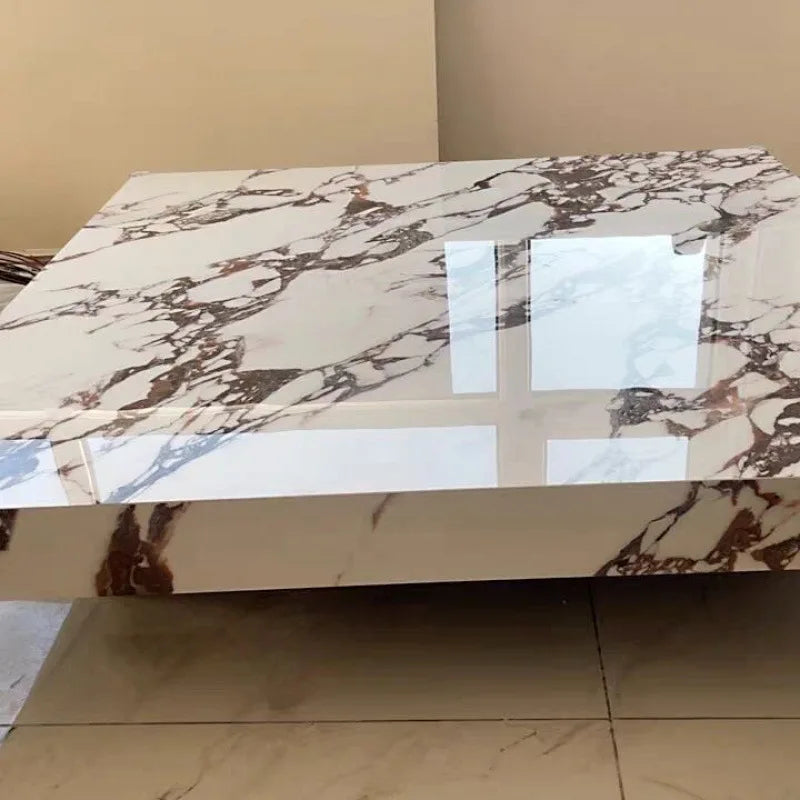 Modern Luxury Coffee Table Sintered Stone Square Tea Table Stainless Steel Marble Look Center Table Living Room