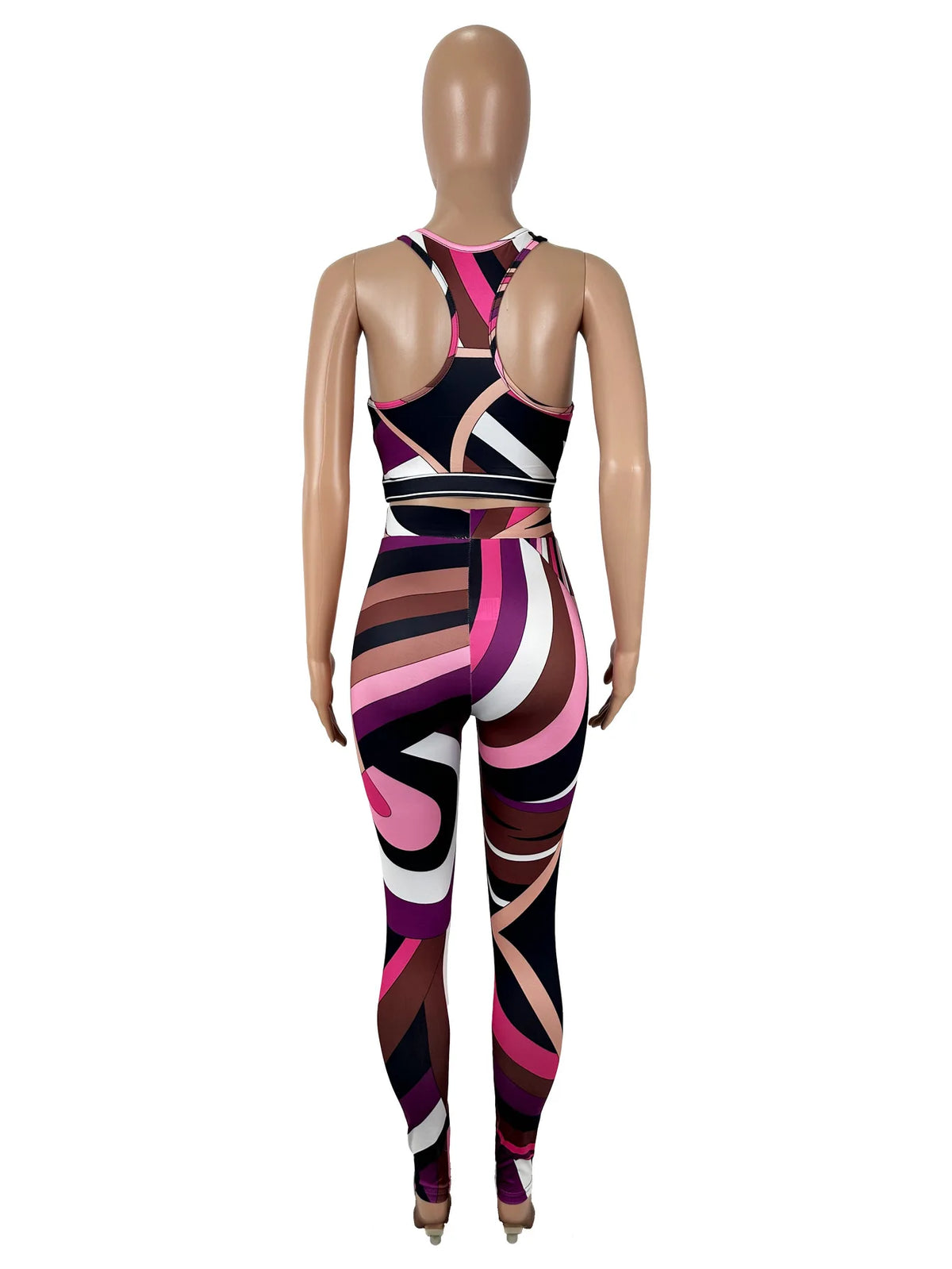 Stylish Lady Contrast Color Striped Printed 2 Piece Set Women Sleeveless Crop Top and Skinny Pant Suits 2025 Summer Sexy Outfits