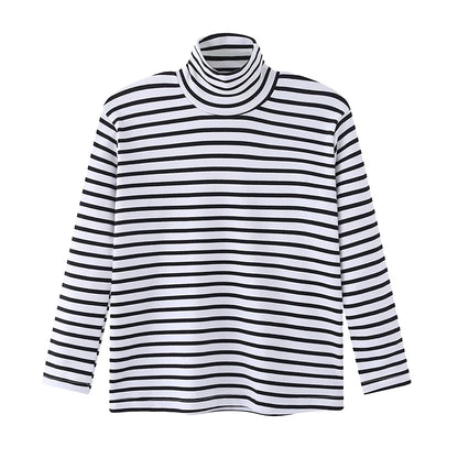 Autumn And Winter Children's Fashion Striped High Neck Long Sleeved Base Shirt Boys' Casual Sports Top Girls' Versatile Warm T