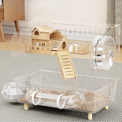 Luxury Transparent Acrylic Hamster Cage Large Space Hideout House Small Pet Habitat Feeding Drinking Accessories