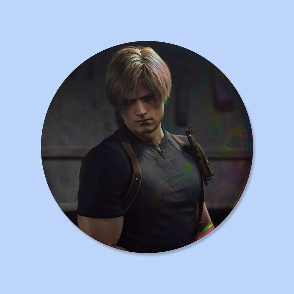 Game Resident Evil Cartoon Leon Kennedy Badges 25 32 44 58 75 Mm Round Cosplay Pin Bag Decor Friends Gifts Brooch Souvenir