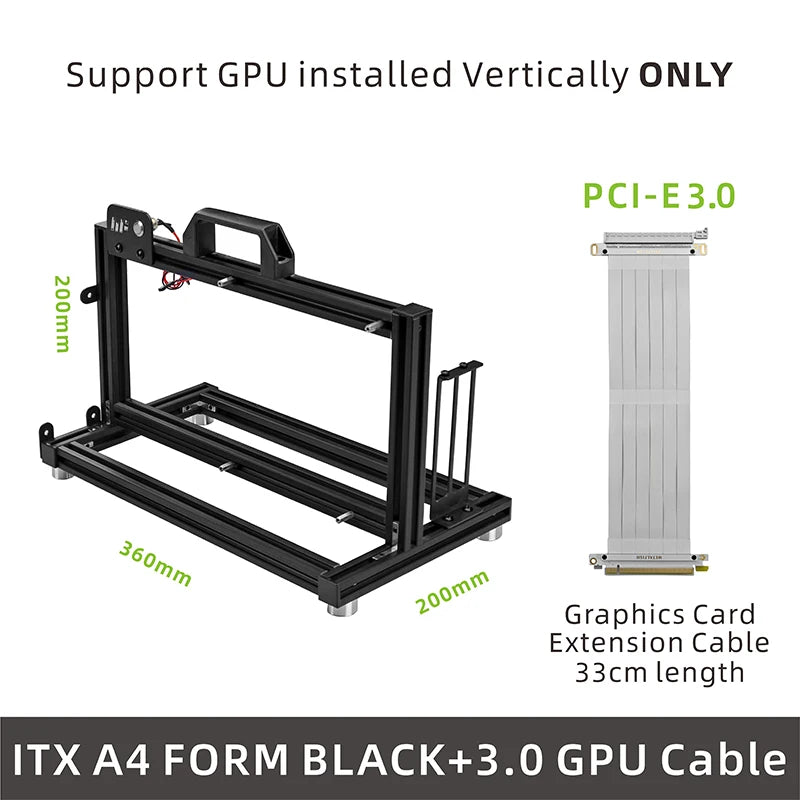 METALFISH ITX A4 Aluminum Open Frame Case, Vertical GPU, 240mm Cooler, Mini-ITX Compatible, DIY Gaming PC