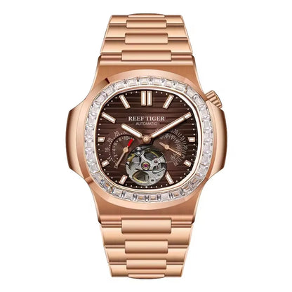 OBLVLO Men Automatic Watch Luxury 44mm Mechanical Wristwatch 50m Waterproof Sapphire Luminous Skeleton Dial 24 Hours