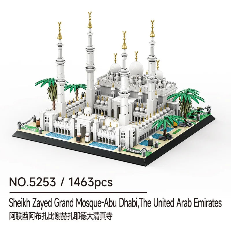 WANGE City Architecture Sydney Opera Santorini Building Blocks Chamartin Stadium Mosque Assembled Model Collection Toys For Gift