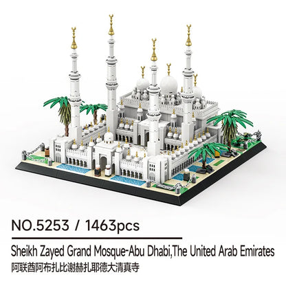 WANGE City Architecture Sydney Opera Santorini Building Blocks Chamartin Stadium Mosque Assembled Model Collection Toys For Gift