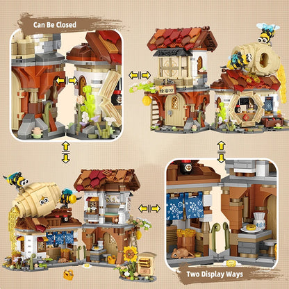 LOZ New Creative Mini Street View Bee Shop Building Block DIY Chinese Folding StreetView Pork Shop Puzzle Toys Birthday Gift