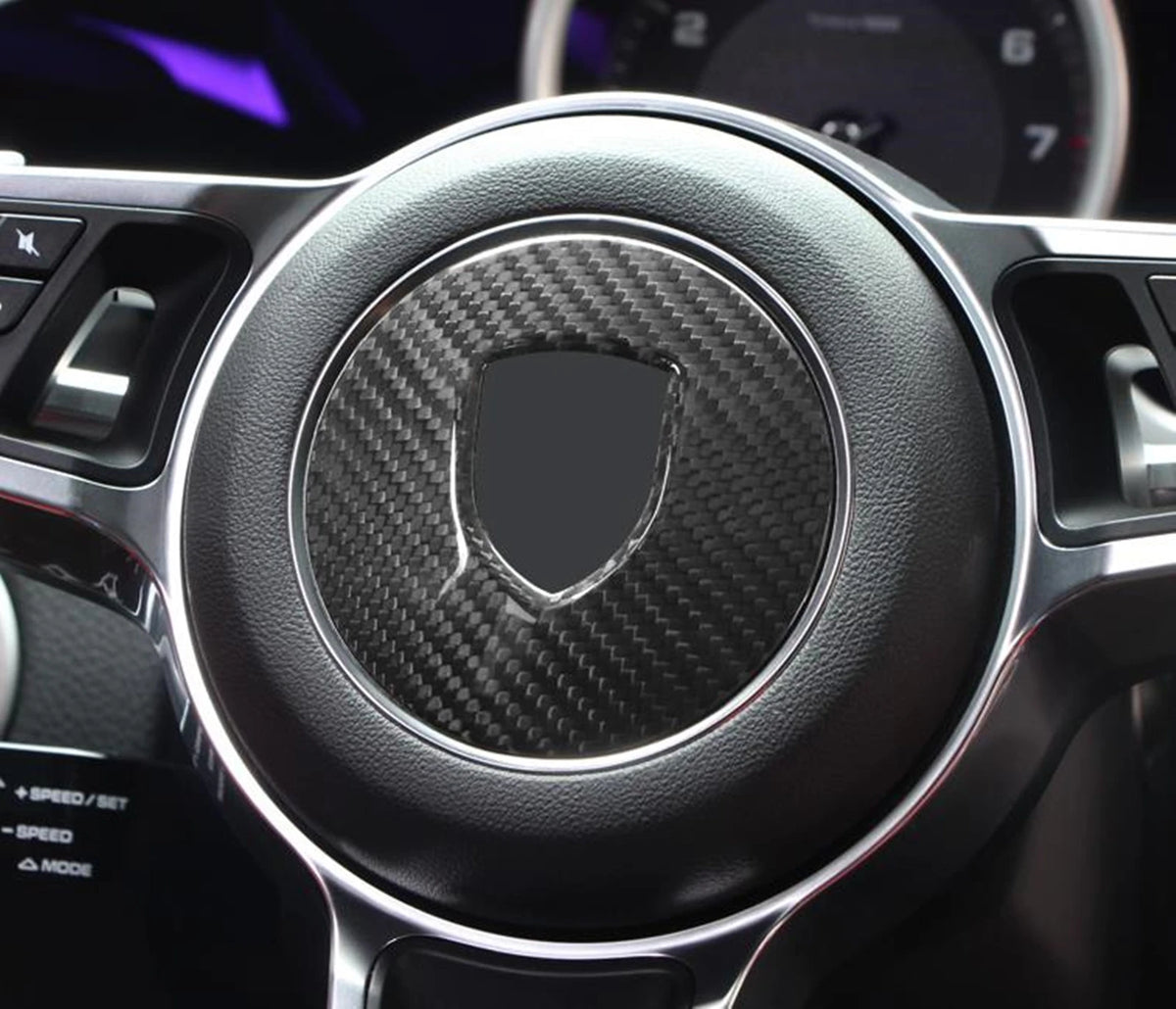 For Porsche 718 911 Cayenne Macan Cayman Car Interior Sitcker Carbon Fiber Steering Wheel Panel Cover Trim Center Board Frame