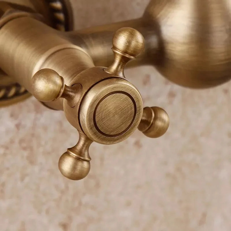 Wall Mounted Two Handles Antique Brass Finish Kitchen Sink Bathroom Basin Faucet Mixer Tap GZ8118