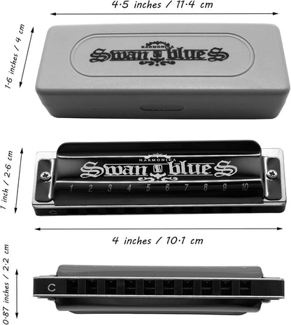 Blues Harmonica Armonica Mouth Organ Harp 10 Holes Harmonica Key of C Diatonic Professional Advanced Music Instrument for Adults
