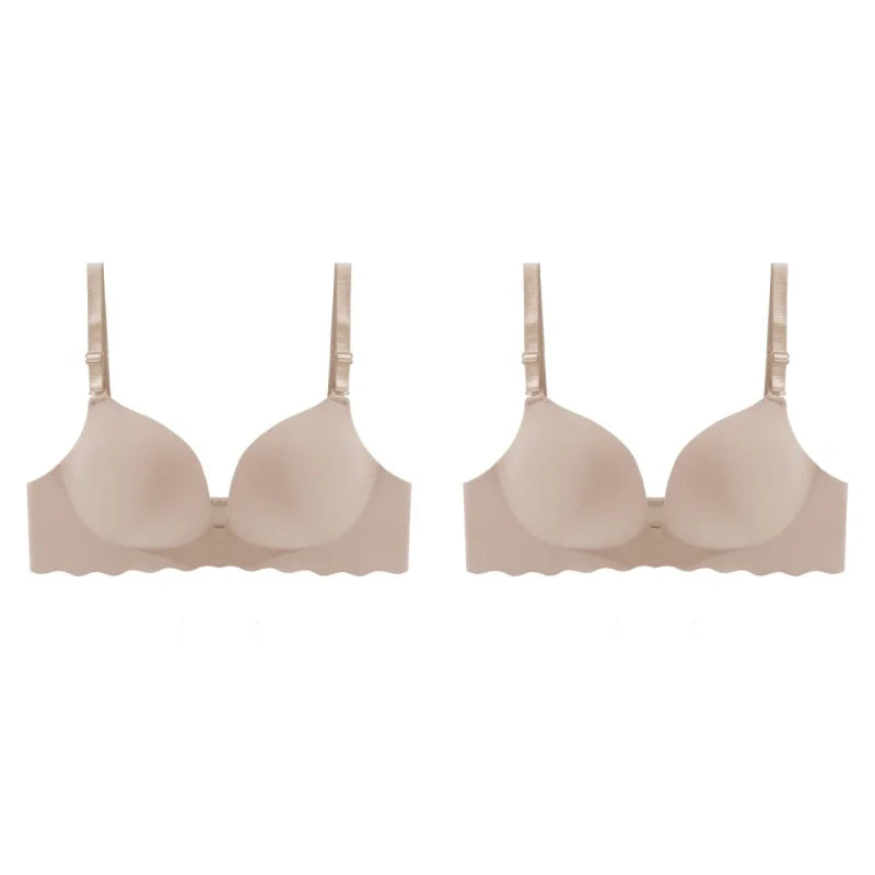 2PCS Women's Solid Color Wavy Edge Seamless Bras One-Piece Wire Free Sexy Push-Up Bra Female Fashion Comfortable Bras Lingerie
