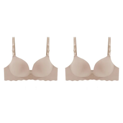 2PCS Women's Solid Color Wavy Edge Seamless Bras One-Piece Wire Free Sexy Push-Up Bra Female Fashion Comfortable Bras Lingerie