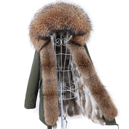 2026 Maomaokong Women's Winter Coats Rabbit Lining Jacket Natural Real Raccoon Fur Collar Parka Fox Fur Long Female Clothing