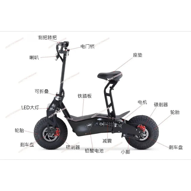 1600W 48V 12AH Dual Drive Electric Scooter, High Speed Off Road Adult Electric Moped Scooter