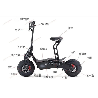 1600W 48V 12AH Dual Drive Electric Scooter, High Speed Off Road Adult Electric Moped Scooter