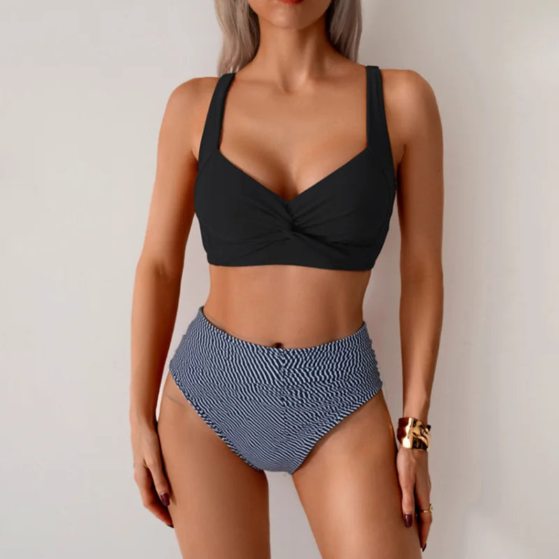 High Waist Women’s Two Piece Swimsuit Female Bikini Swimwear Beach Surfing Brazilian Classical Bathing Suits Ladies 2025