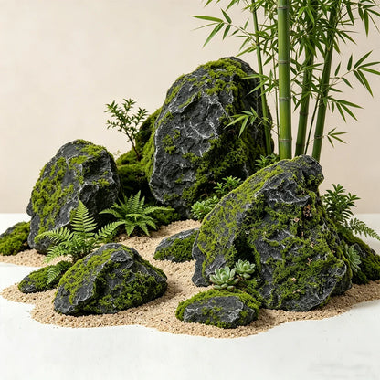 1 Piece PU Green Moss Simulation Stone Imitation Gypsum Photography Props Performance Decorations for Home Garden
