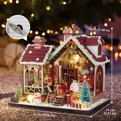 DIY Book Nook Kits, 3D Wooden Bookshelf Insert Decorative Bookend Model Kits ，DIY Winter Christmas Cabin Book Nook Kit