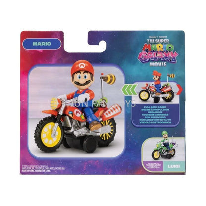 Original Super Mario Galaxy Movie 2.5 Inch Mario Luigi Pull Back Motorcycle Racer Action Figure Set Collectible Toy for Kids Fan