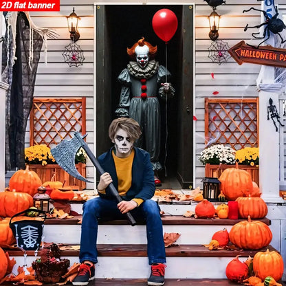 Joker Pennywise door curtain banner and balloon arch decoration -2D horror movie themed party decoration