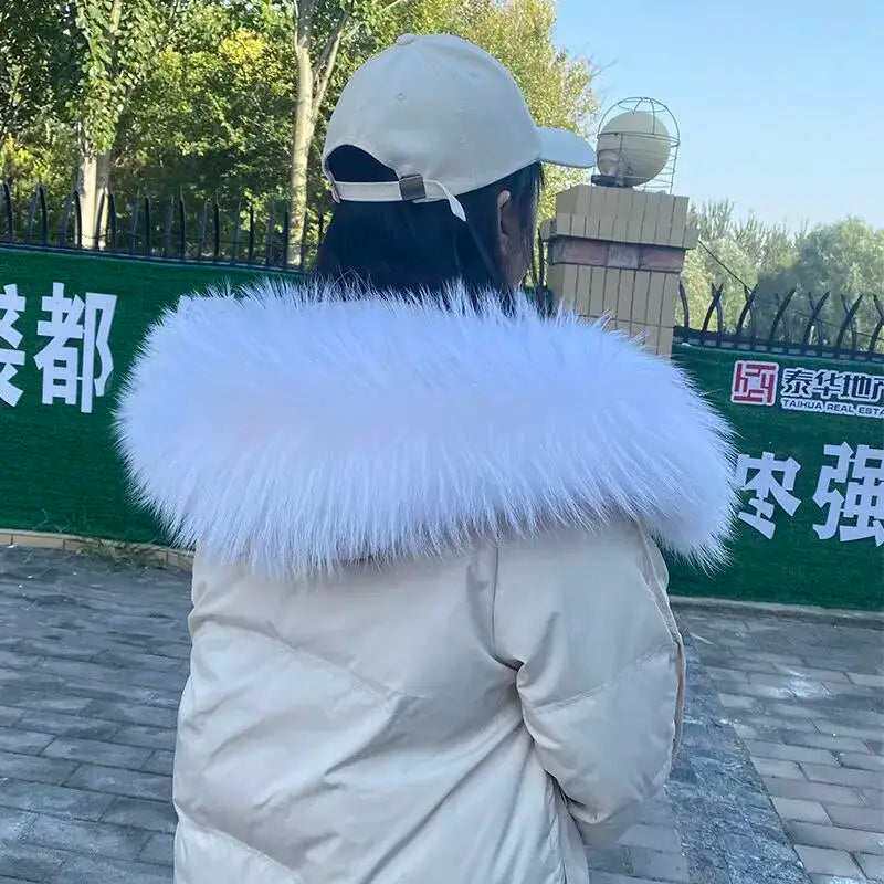 Raccoon Fur Collars For Jacket Women's Real Fur Collar Warm Natural Fur Hoodie Decor Winter Parkas Coat Jacket Furry Hood Trims