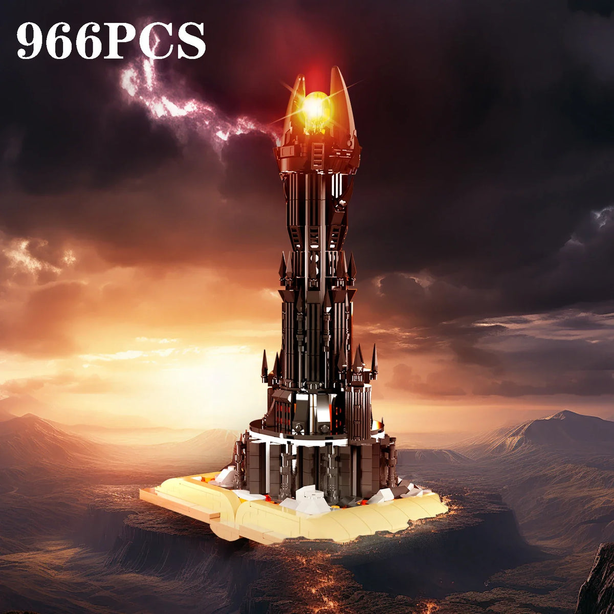 966PCS Black Tower Magic Book Building Blocks Dark Magic Castle Model Assembly Bricks Set With Lights DIY Toys Teenagers Gifts