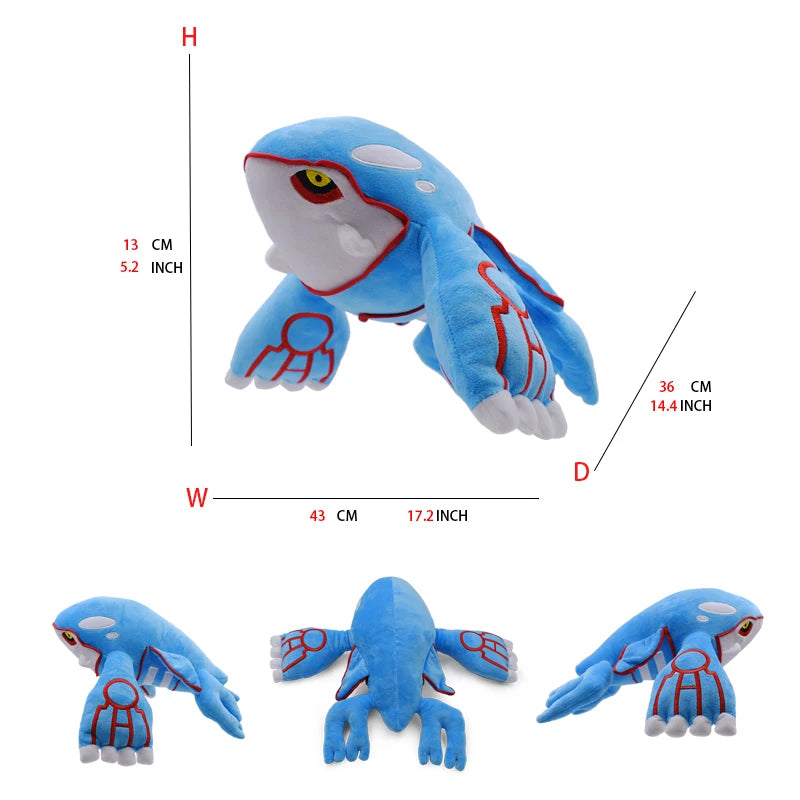 Kyogre Pokemon Shiny Kyogre Plush Toy  Ancient Pokémon Kawaii Whale Soft Stuffed Animal Doll Christmas Gifts for Kids