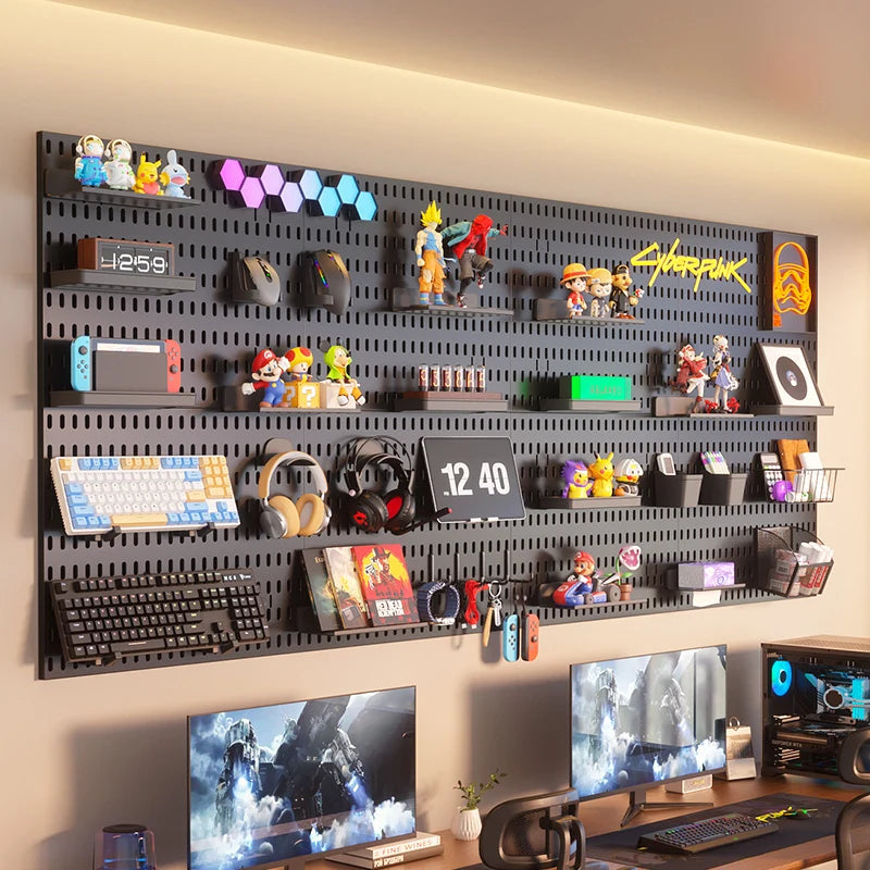 No-Drill Gaming Room Pegboard, Wall Organizer for Controller, Headphone & Keyboard Stand, Multi-Functional Display Storage Rack