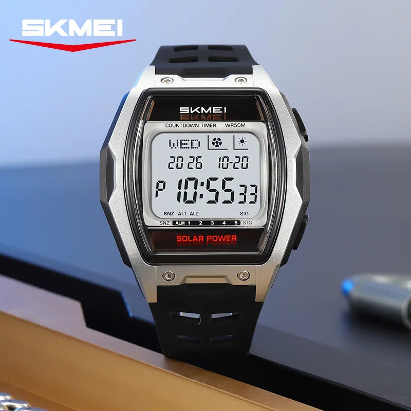SKMEI 2750 Fashion Men Electronic Watch Solar Power Large Screen Luminous Calendar Multifunctional Outdoor Sport Watches for Man