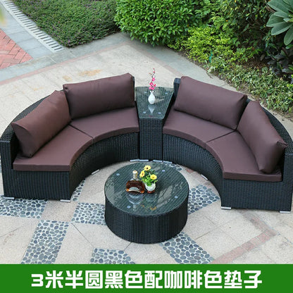 Outdoor round rattan sofa combination garden courtyard semi-circular rattan chair sofa outdoor hotel curved living room sofa