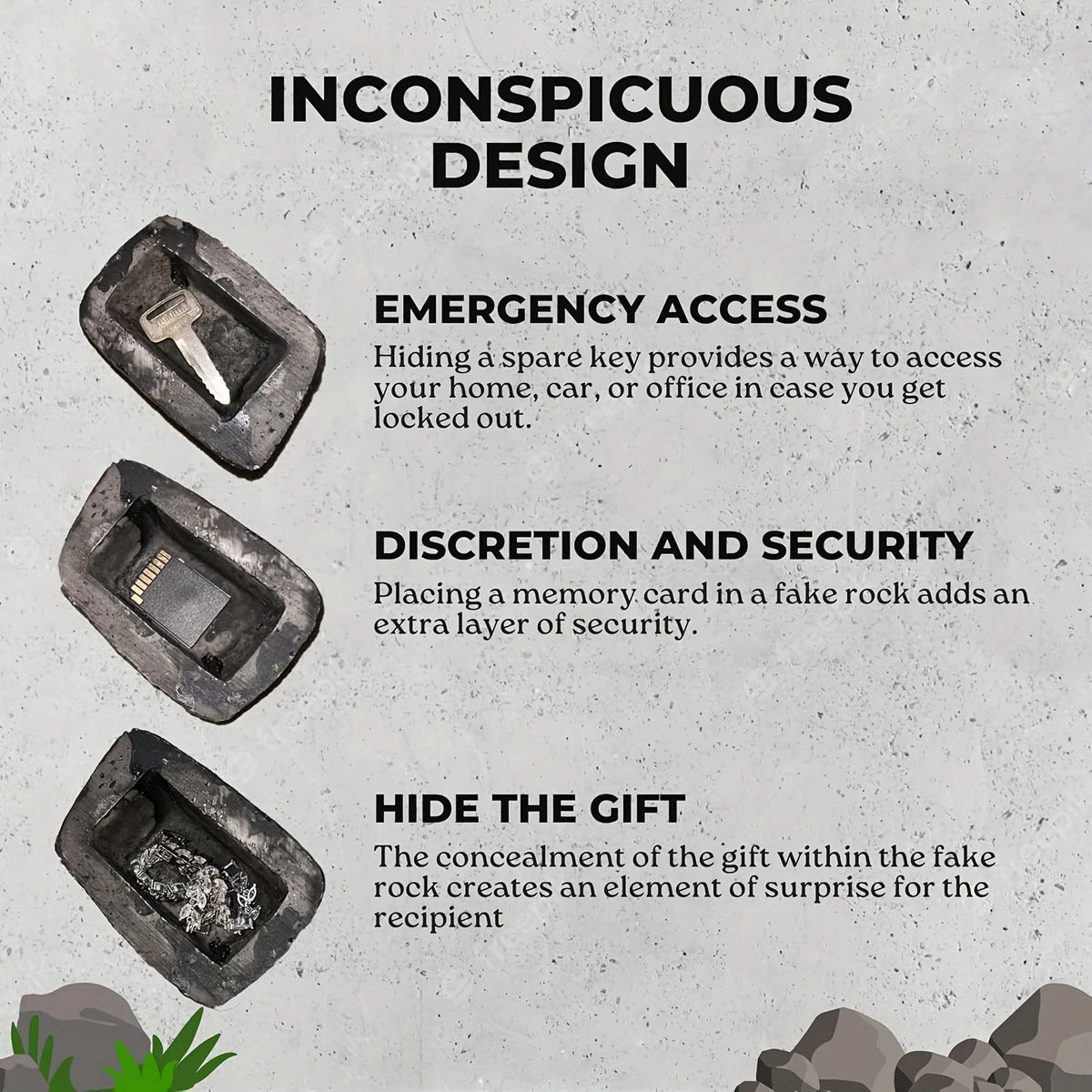 Creative Simulation Hide Keys In Stone Safety Storage Box Outdoor Garden Hidden Fake Rock Shape For Home RV Spare Key Safe