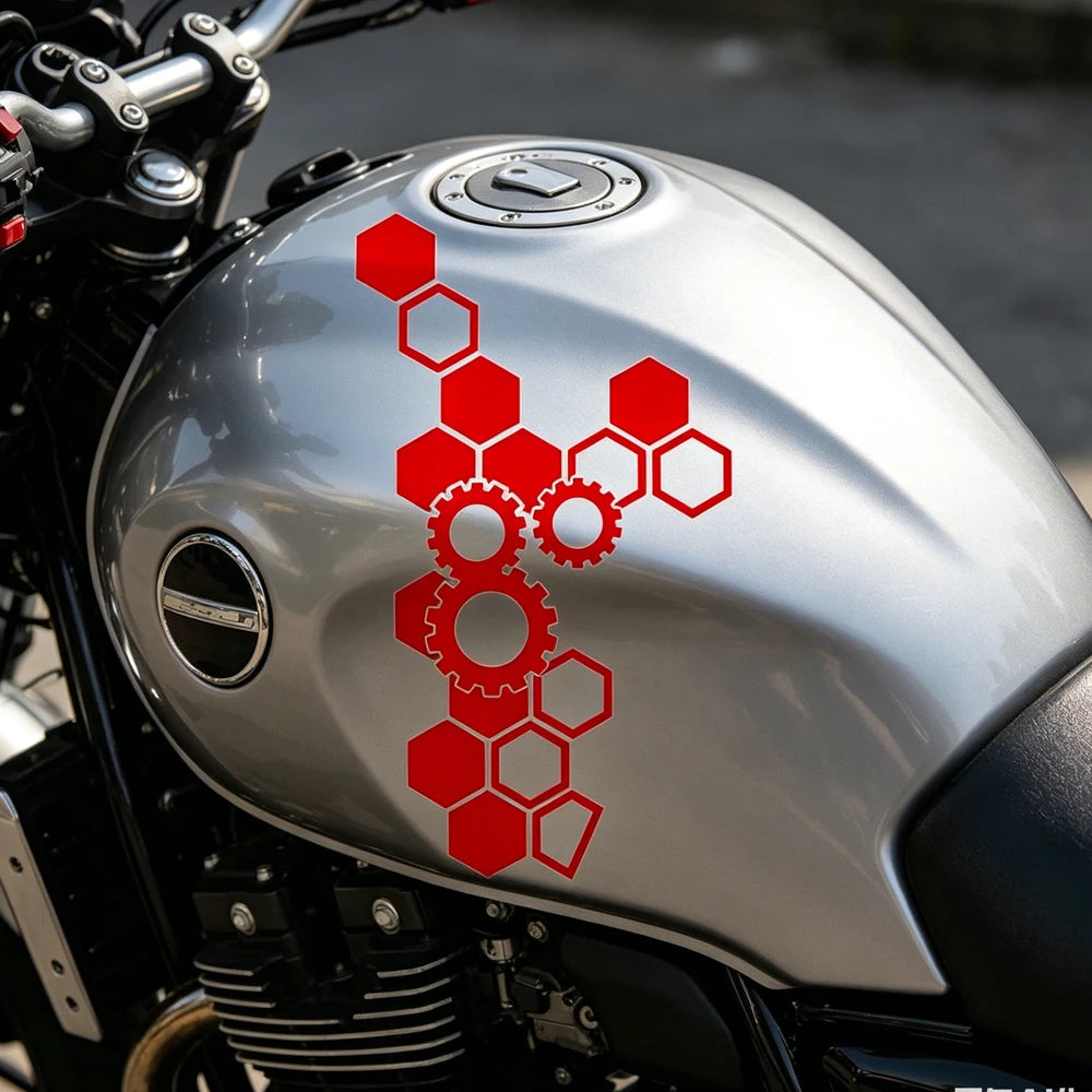 1PC Honeycomb Gear Motorcycle Stickers Motocross Fairing Fuel Tank Scooter Deocr Waterproof DIY Motorcycle Helmet Vinyl Decals