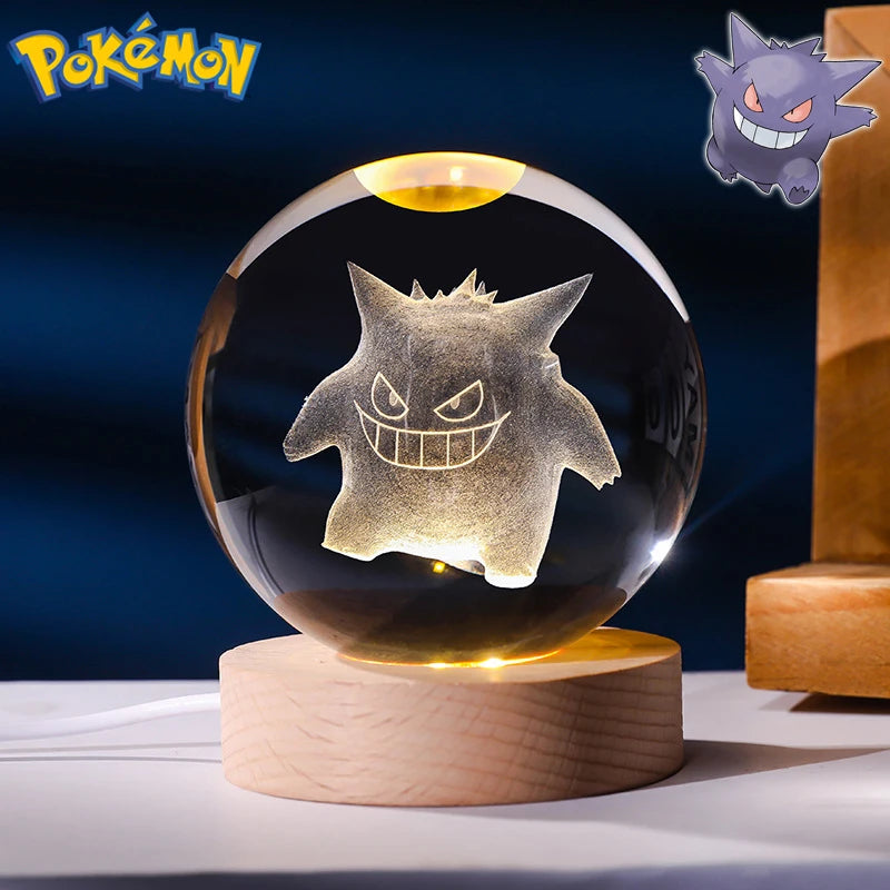 Pokemon 3D Crystal Ball Figure Toys Blastoise Scyther Garchomp Greninja Lugia Ampharos Gengar Glass Ball Night Light Gifts Kids