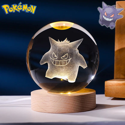 Pokemon 3D Crystal Ball Figure Toys Blastoise Scyther Garchomp Greninja Lugia Ampharos Gengar Glass Ball Night Light Gifts Kids