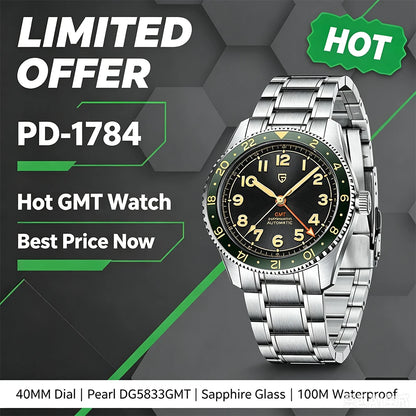 PAGANI DESIGN GMT Automatic Watch For Men 40MM Vintage Dial Sapphire 200M Waterproof Luminous Stainless Mechanical Wristwatch