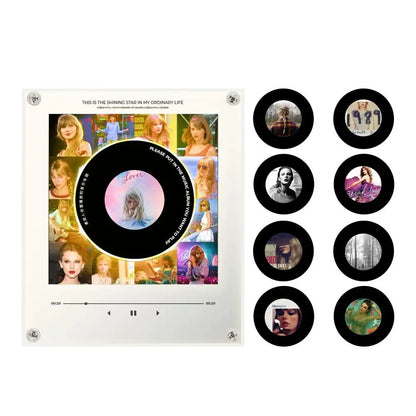 Creative Vinyl Disc Player Fridge Magnet Decor,with 9Pcs NFC Rotating Disc Cards ,NFC Sensing Retro Player With Night Light