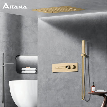 Luxury intelligent digital display brass shower system Black wall mounted design Dual control of cold & hot Hidden bathroom Tap